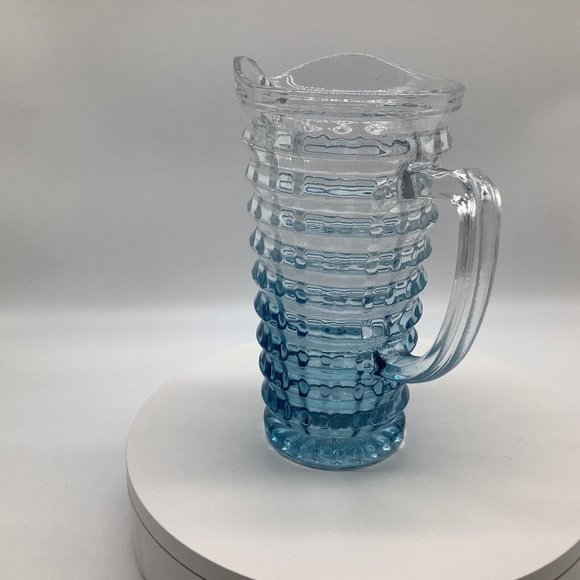 Blue and Clear Textured Cube Effect Glass Ombre Colored Blue Pitcher - Picture 4 of 16